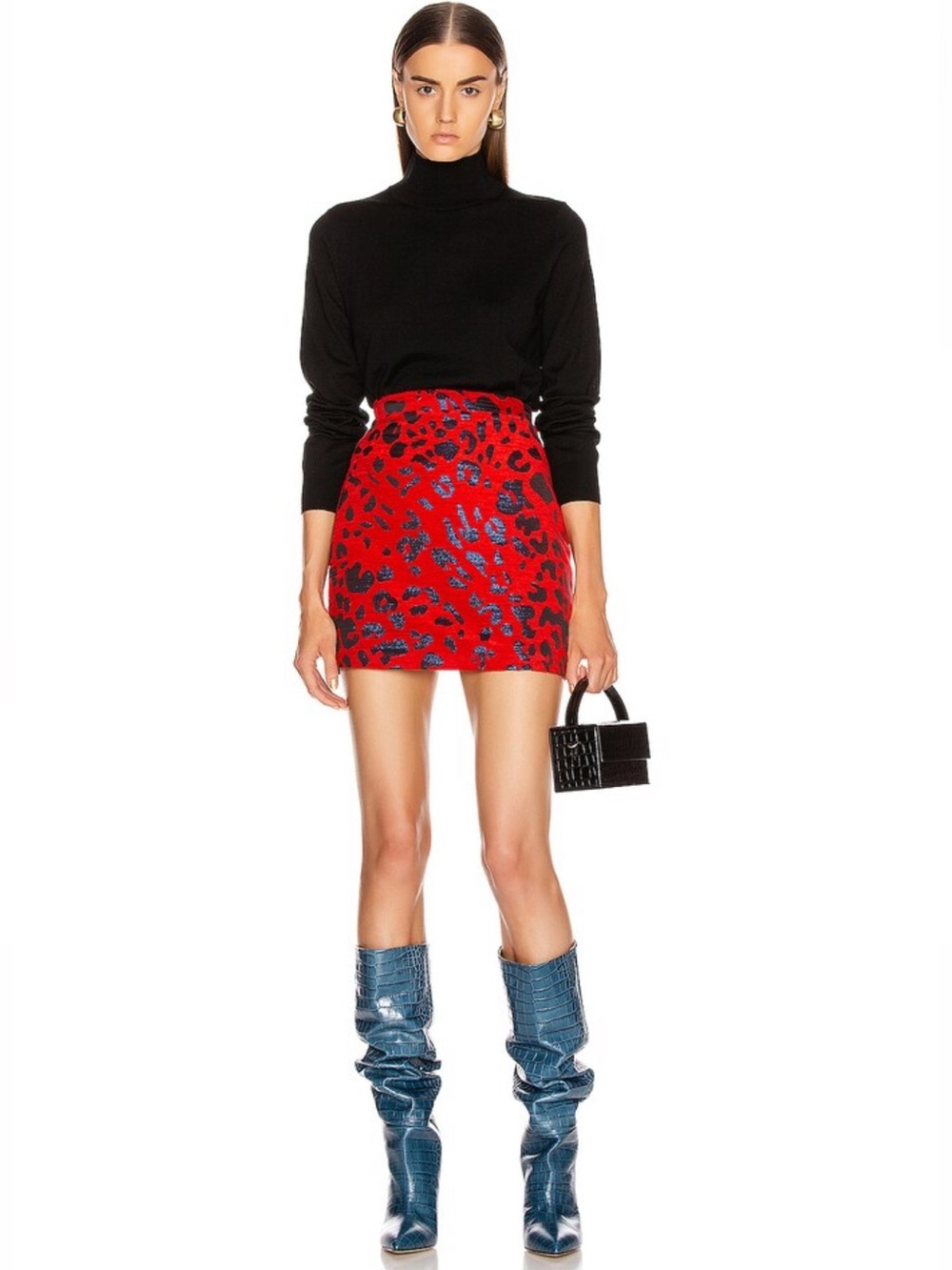 THE ANDAMANE BERTHA RED METALLIC BLUE LEOPARD PRINT MINI SKIRT - Picture 13 of 15